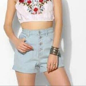 BDG Urban Outfitters 27 Waist Super High Rise Foxy Denim Jean Shorts Button Fly
